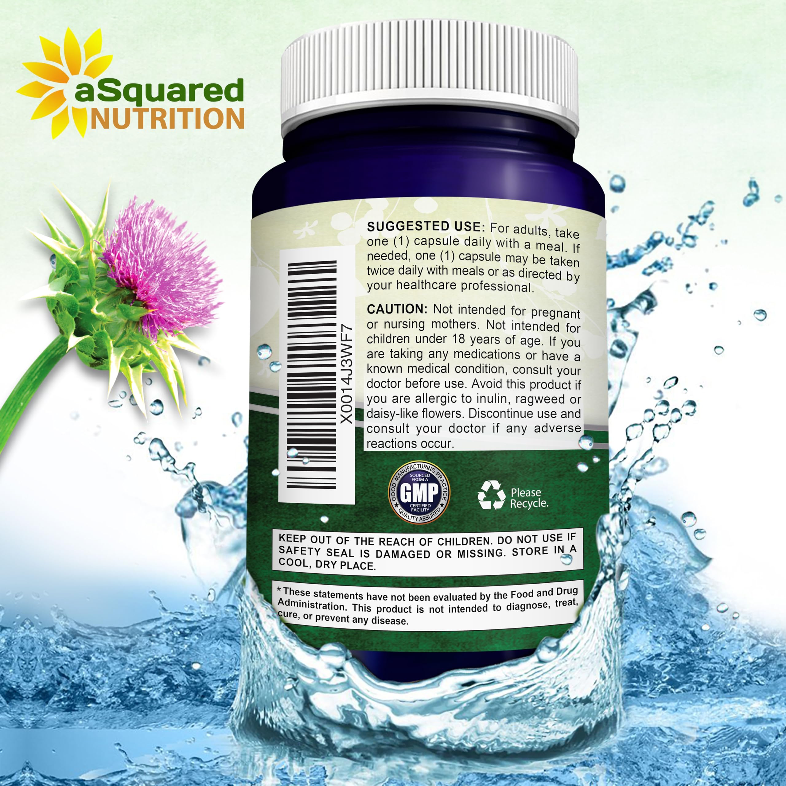 aSquared Nutrition Milk Thistle Supplement - 200 Capsules, 4X Concentrated Extract 4:1 Milk Thistle Seed Powder Herb Pills, Silymarin Extract for Liver Support, Cleanse, Detox - 250mg Per Capsule