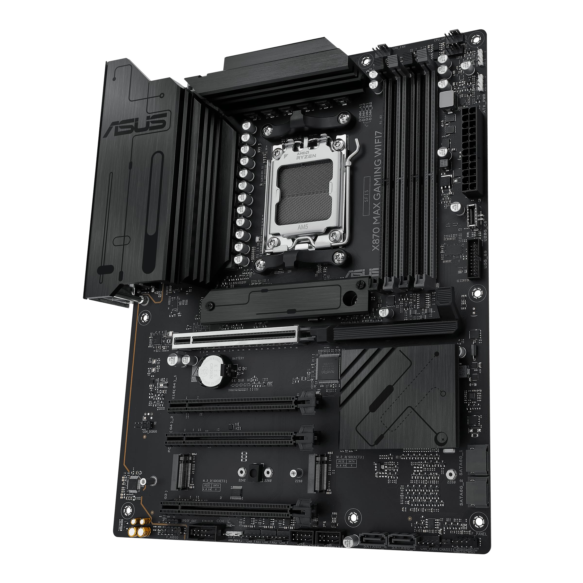 ASUS X870 MAX Gaming WIFI7 AMD AM5 ATX Motherboard, 12+2+1 80A DrMOS, DDR5, PCIe 5.0 x16 Q-Release, 3X M.2, Wi-Fi 7 Q-Antenna, 2.5Gb LAN, USB4® Type-C®, USB-C® 20Gbps, BIOS Flashback™, Aura Sync