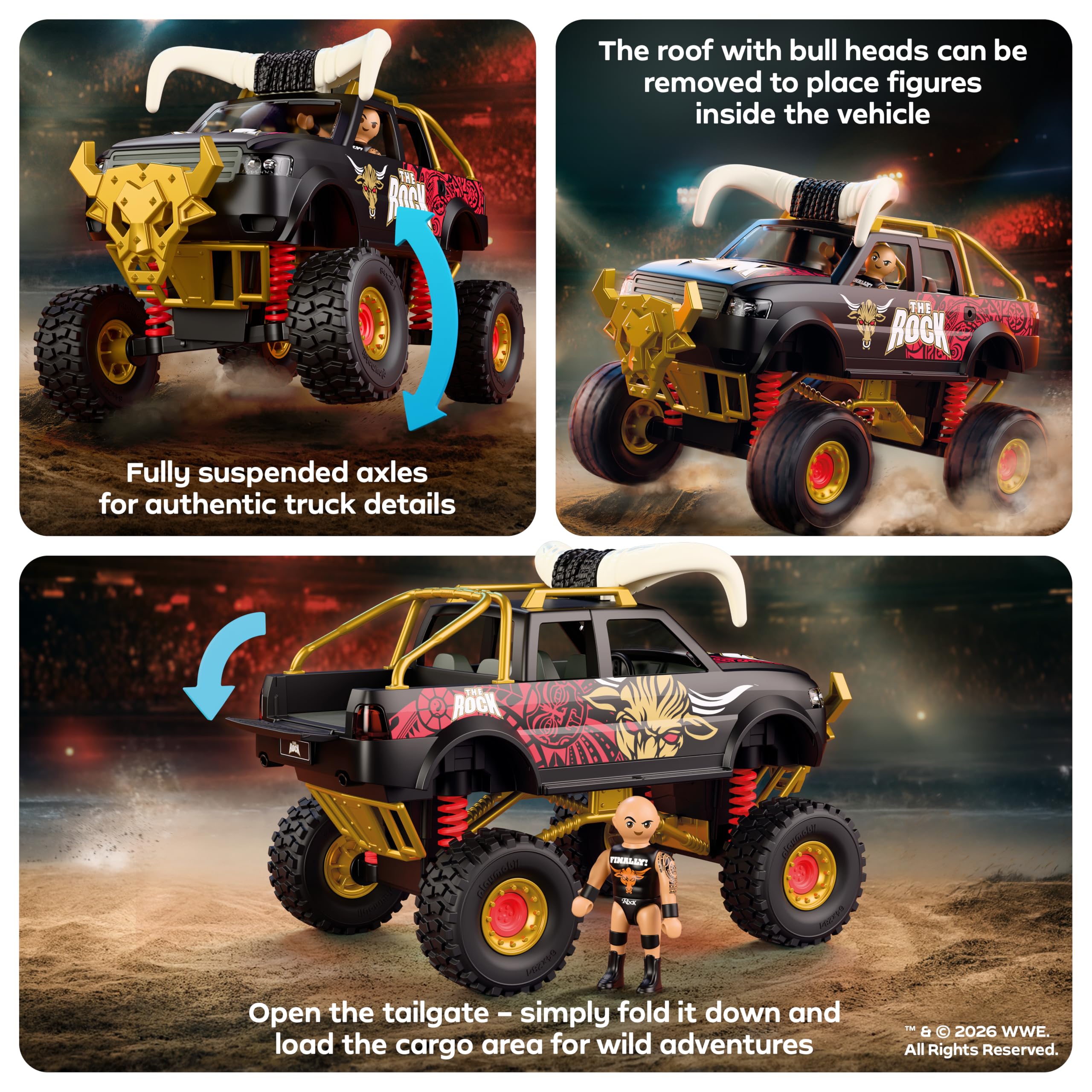 Playmobil | WWE | WWE The Rock Monster Truck | Monster Truck with Suspension, Horns & The Rock Figure | for Fans Aged 5+ | 71955