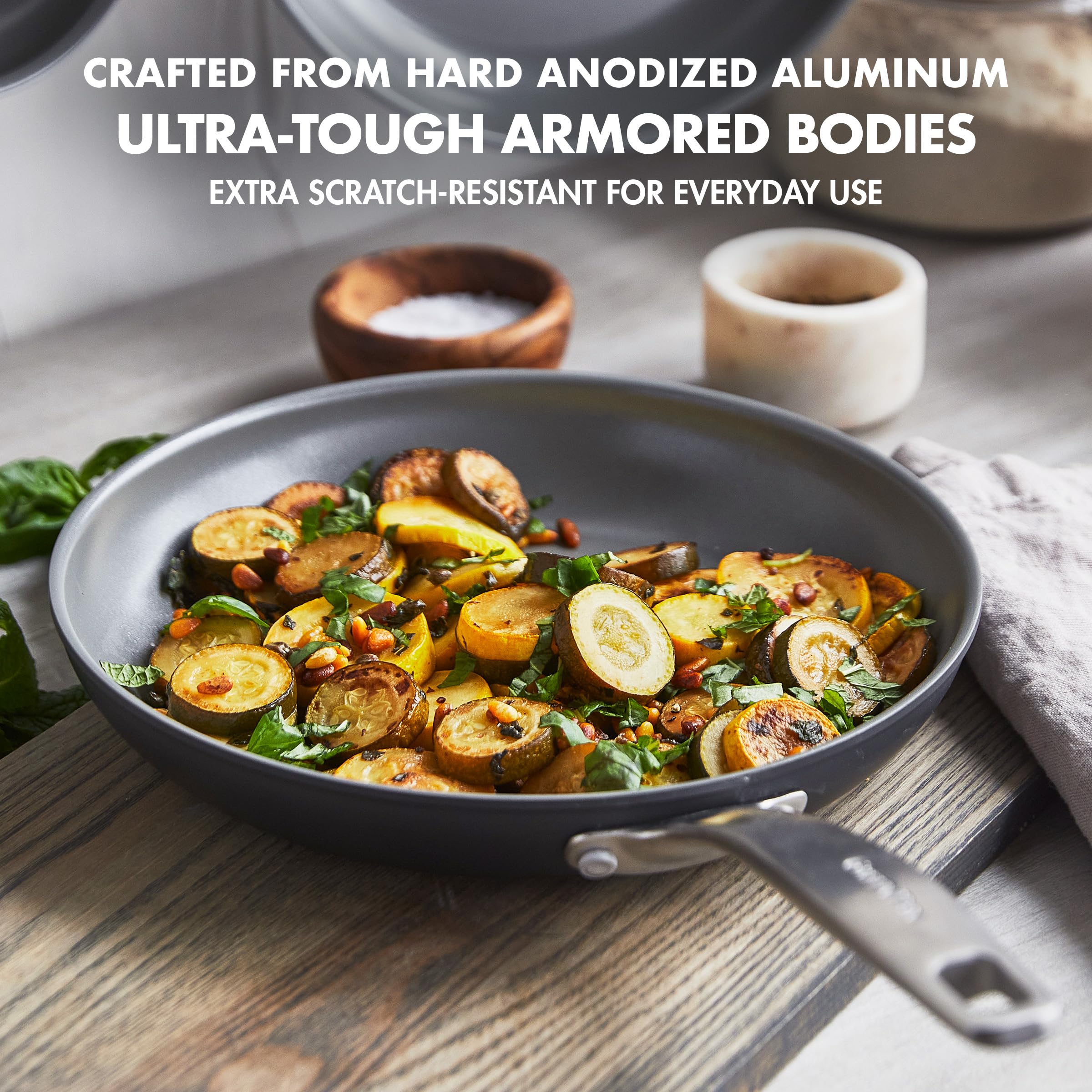 GreenPan Chatham Hard Anodized Healthy Ceramic Nonstick 8" and 10" Frying Pan Skillet Set, Omelette and Egg Pan, PFAS-Free, Dishwasher Safe, Oven Safe, Gray