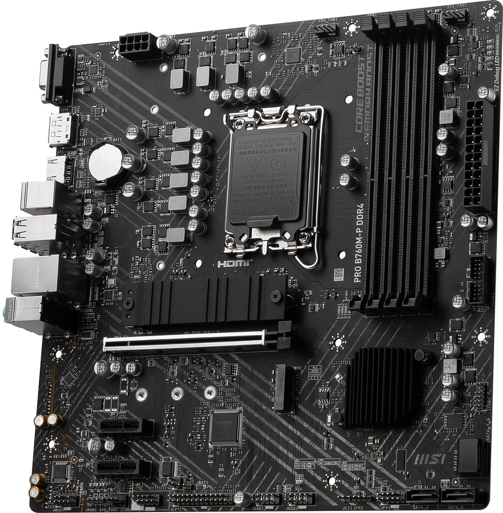MSI PRO B760M-P DDR4 ProSeries Motherboard (Supports 12th/13th/14th Gen Intel Processors, LGA 1700, DDR4, PCIe 4.0, M.2, USB 3.2 Gen2, HDMI/DP, mATX)