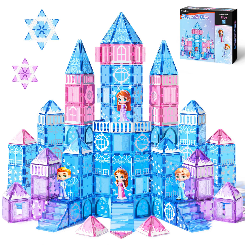 GobiDex 100PCS Magnetic Tiles Princess Castle Building Set with 4 Dolls
