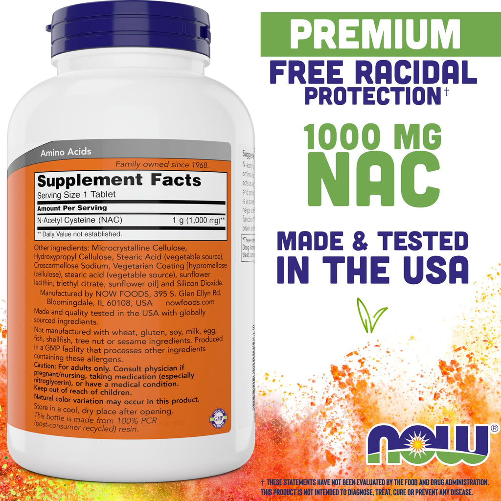 Now NAC, 1000 mg, 250 Tablets, Vegetarian and Vegan, Non-GMO