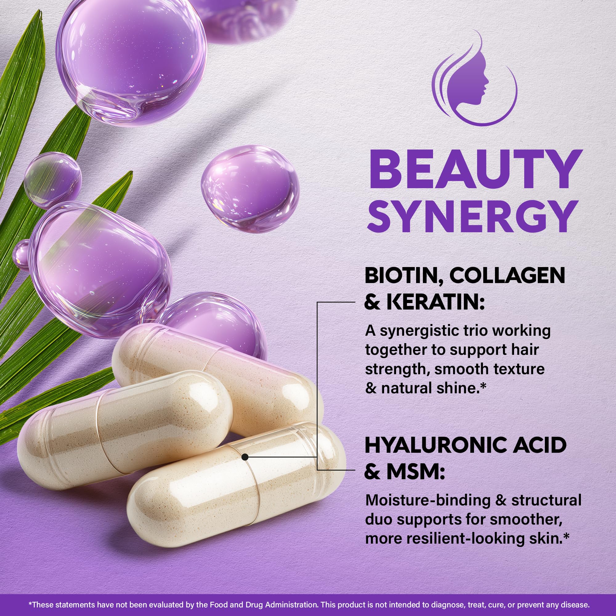 Biotin | Collagen | Hyaluronic Acid | Keratin - Support Normal Hair Growth Cycle, Skin & Nails - Clinically Tested - 25000mcg Vitamins B1, B2, B3, B6 & B7 - for Women & Men - 180 Capsules