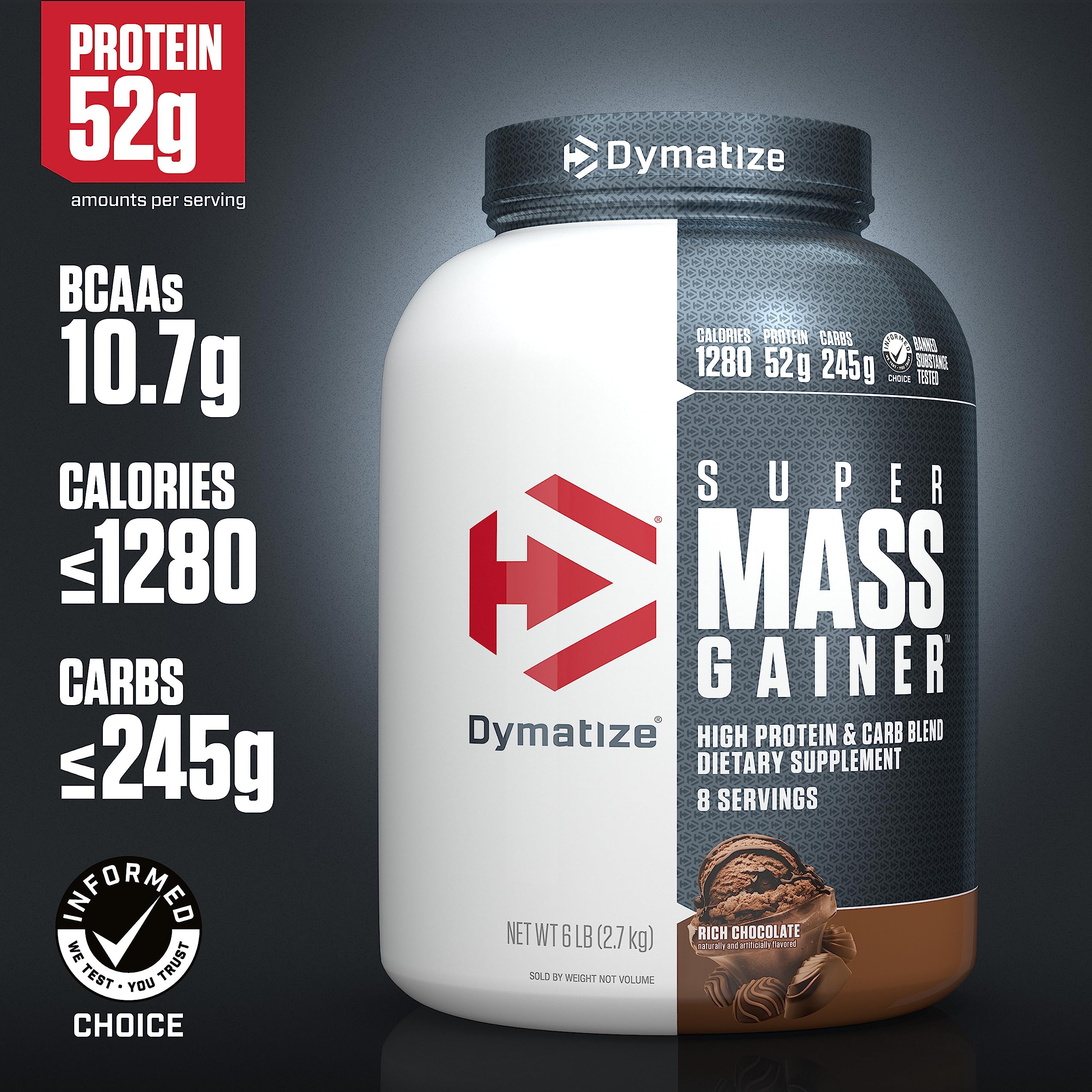 Dymatize Super Mass Gainer Protein Powder 52g Protein 1280 Calories 6 Pound Gourmet Vanilla & Rich Chocolate (Pack of 2)