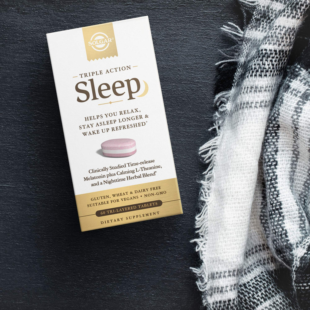 Solgar Triple Action Sleep, 60 Tri-Layer Tablets - Time-Release Melatonin & L-Theanine Plus Herbal Blend - Helps You Relax - Non-GMO, Gluten Free - 60 Servings