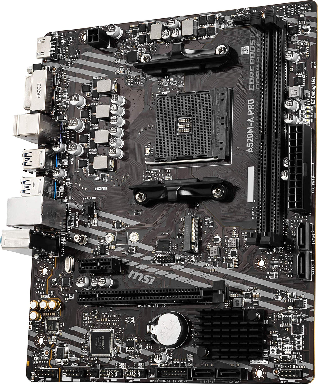 MSI A520M-A PRO Gaming Motherboard (AMD Ryzen 5000, AM4, DDR4, PCIe 3.0, SATA 6Gb/s, M.2, USB 3.2 Gen 1, DVI/HDMI, Micro-ATX)