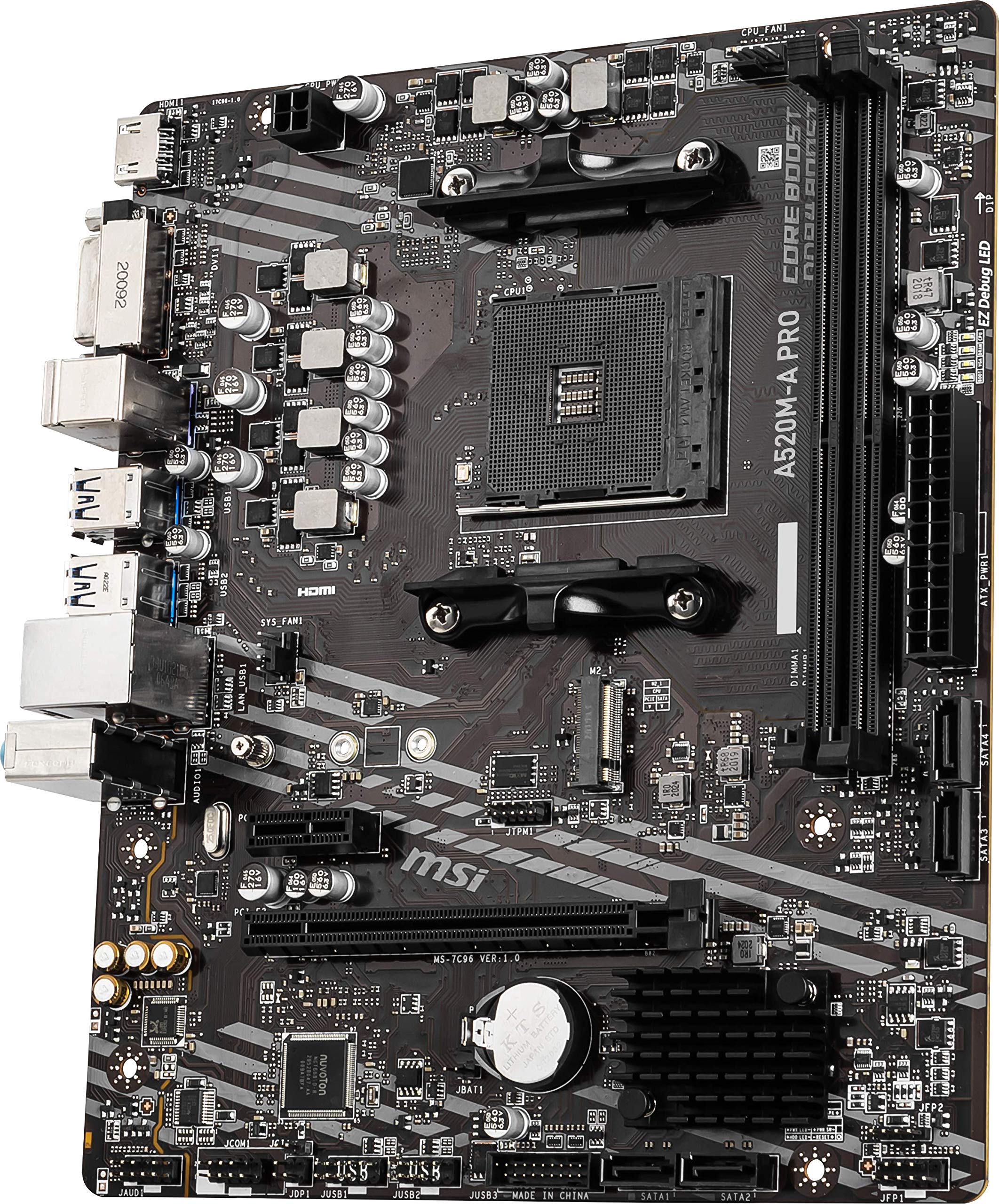 MSI A520M-A PRO Gaming Motherboard (AMD Ryzen 5000, AM4, DDR4, PCIe 3.0, SATA 6Gb/s, M.2, USB 3.2 Gen 1, DVI/HDMI, Micro-ATX)