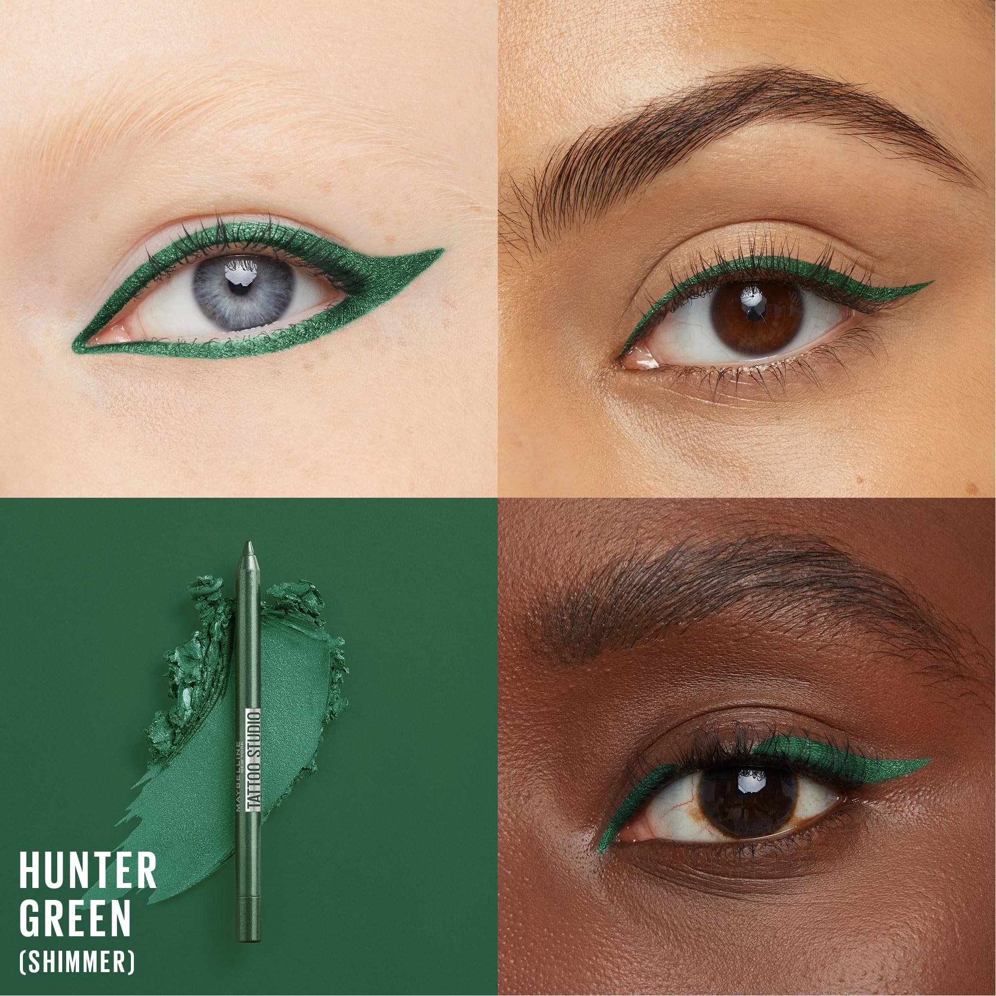 Maybelline Tattoo Studio Sharpenable Gel Pencil Waterproof Eyeliner, Long-Lasting Eyeliner With Smooth Gel Pigments For Up To 36HR Wear, Hunter Green, 1 Count
