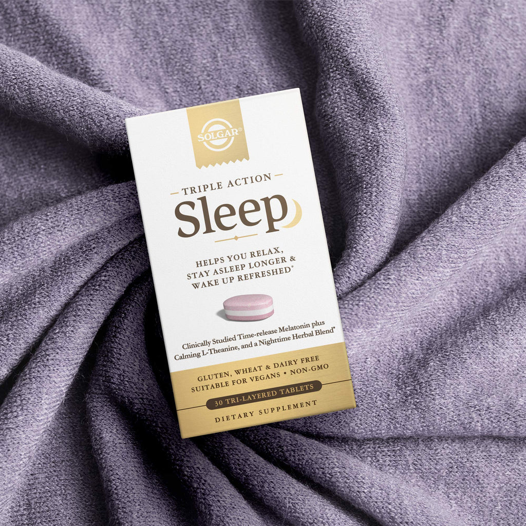 Solgar Triple Action Sleep, 30 Tri-Layer Tablets - Time-Release Melatonin & L-Theanine Plus Herbal Blend - Helps You Relax, Fall Asleep Fast & Stay Asleep Longer - Non-GMO, Gluten Free - 30 Servings