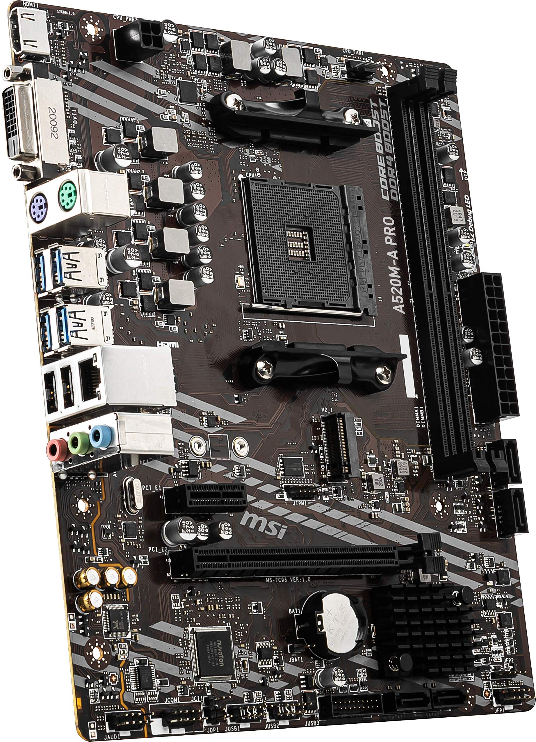 MSI A520M-A PRO Gaming Motherboard (AMD Ryzen 5000, AM4, DDR4, PCIe 3.0, SATA 6Gb/s, M.2, USB 3.2 Gen 1, DVI/HDMI, Micro-ATX)