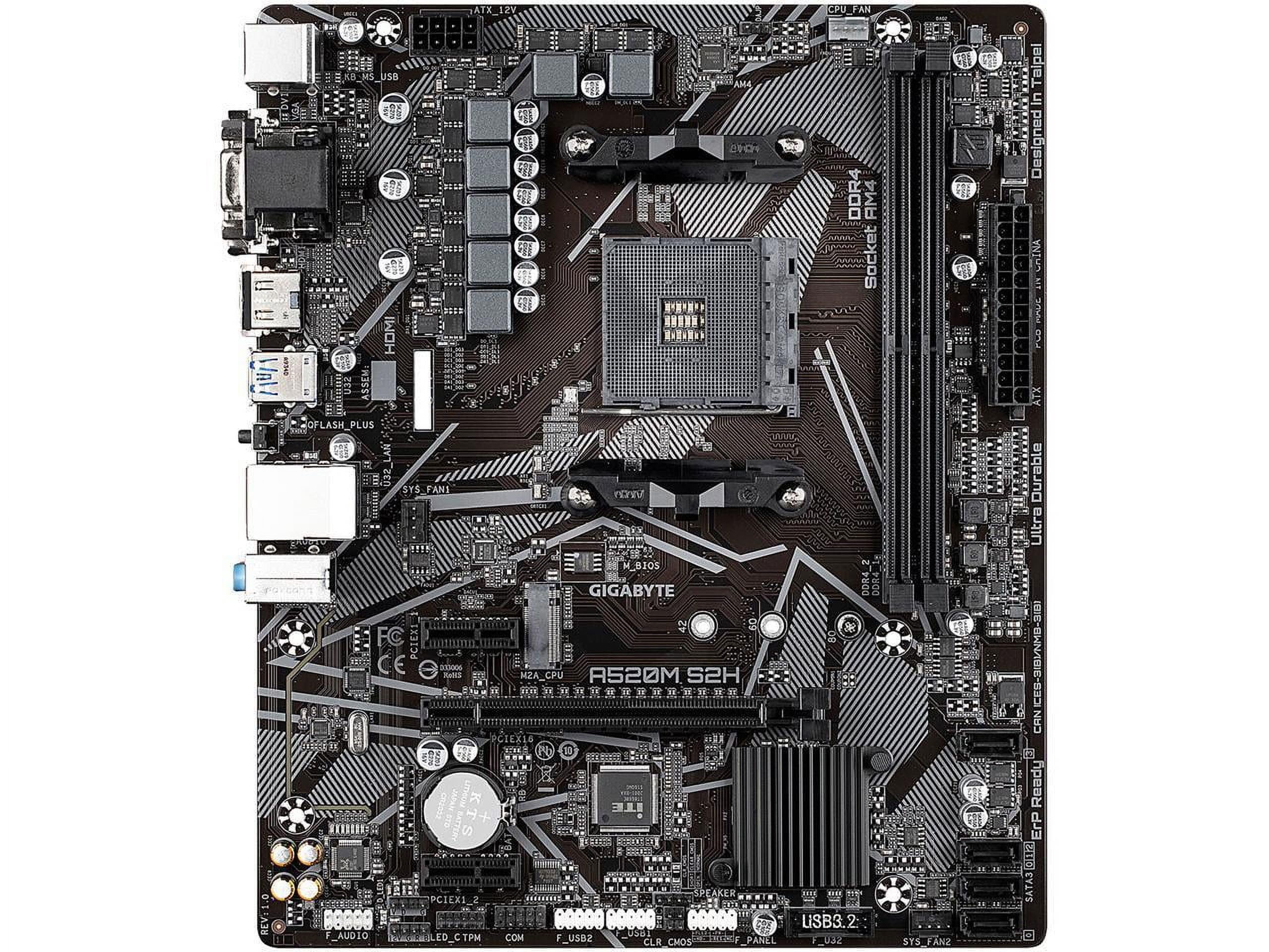 Gigabyte A520M S2H (AMD Ryzen AM4/MicroATX/4+3 Phases Digital PWM/Gigabyte Gaming GbE LAN/NVMe PCIe 3.0 x4 M.2/3 Display Interfaces/Q-Flash Plus/RGB Fusion 2.0/Motherboard)