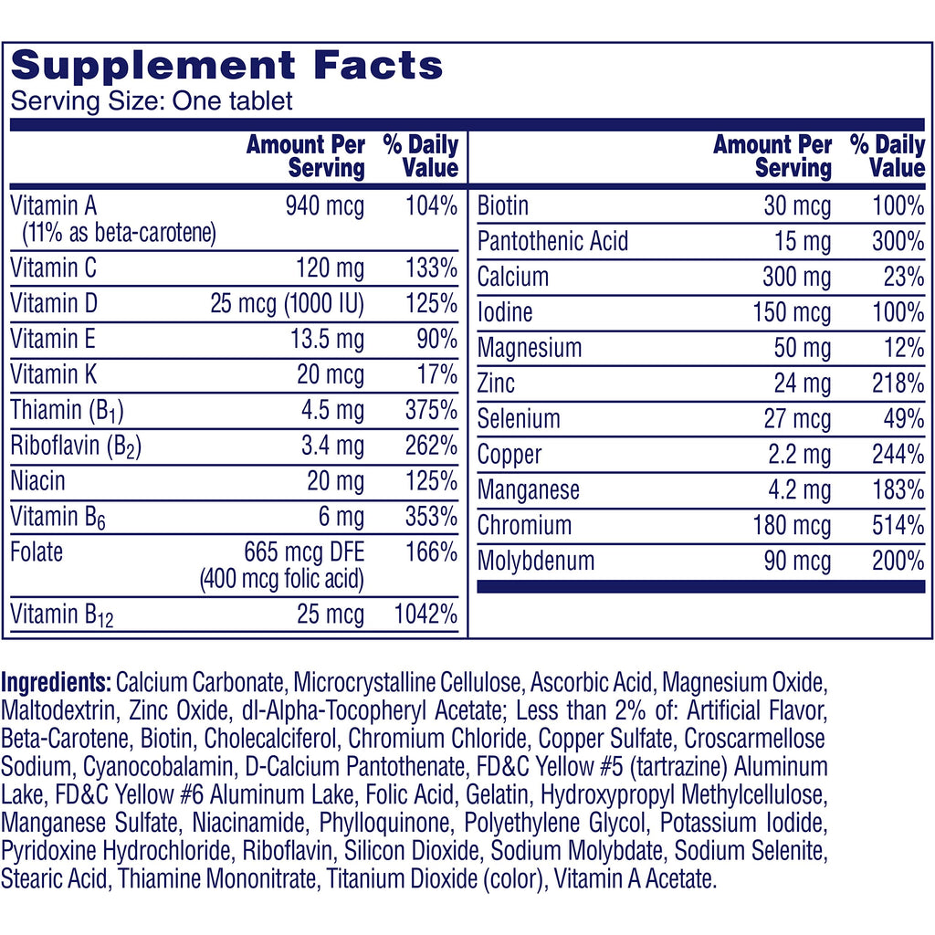 One A Day Women’s 50+ Multivitamins, Supplement with Vitamin A, Vitamin C, Vitamin D, Vitamin E and Zinc for Immune Health Support, Calcium & More, 175 Count