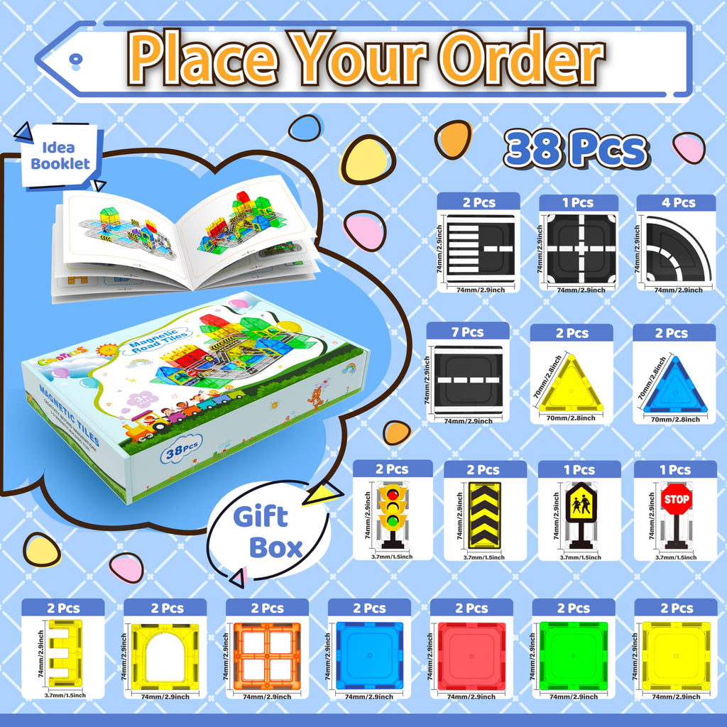 Magnetic Tiles - Road Set, Magnetic Building Blocks, Preschool Montessori Toys Gift for 3+ Year Old Boys and Girls, Sensory Christmas Toys for Kids Aged 3-5 and 4-8, Ideas for Kid with Autism