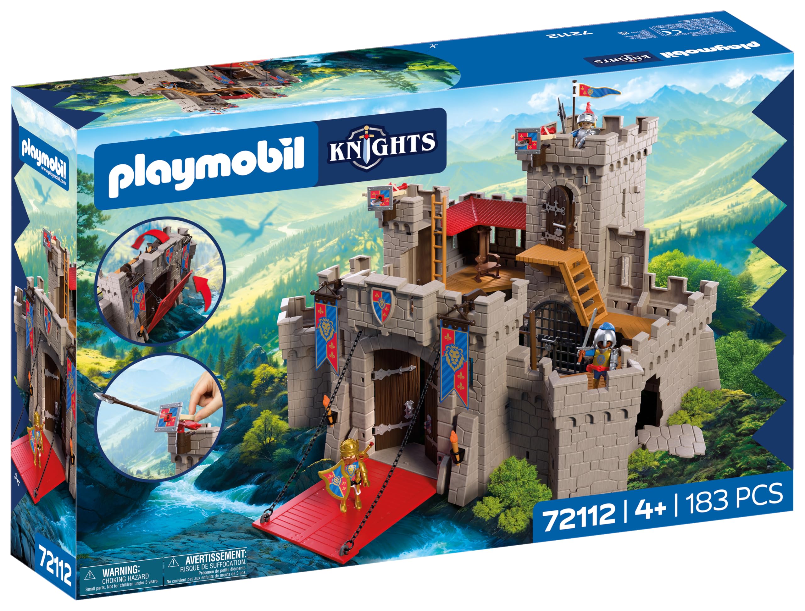 Playmobil | Knights | Large Lion Knights Castle | Castle with Drawbridge, Cannons & Trapdoor | Knights Castle Toy for Children Aged 4+ | 72112