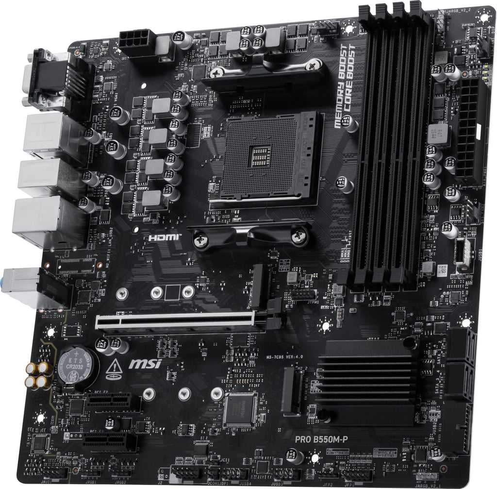 MSI PRO B550M-P Motherboard, mATX - Supports AMD Ryzen 5000/5000 G-Series, 4000 G-Series, 3000/3000 G-Series Desktop Processors, AM4 - DDR4 Memory Boost (up to 4400+ MT/s OC), PCIe 4.0 x16, M.2 Gen4
