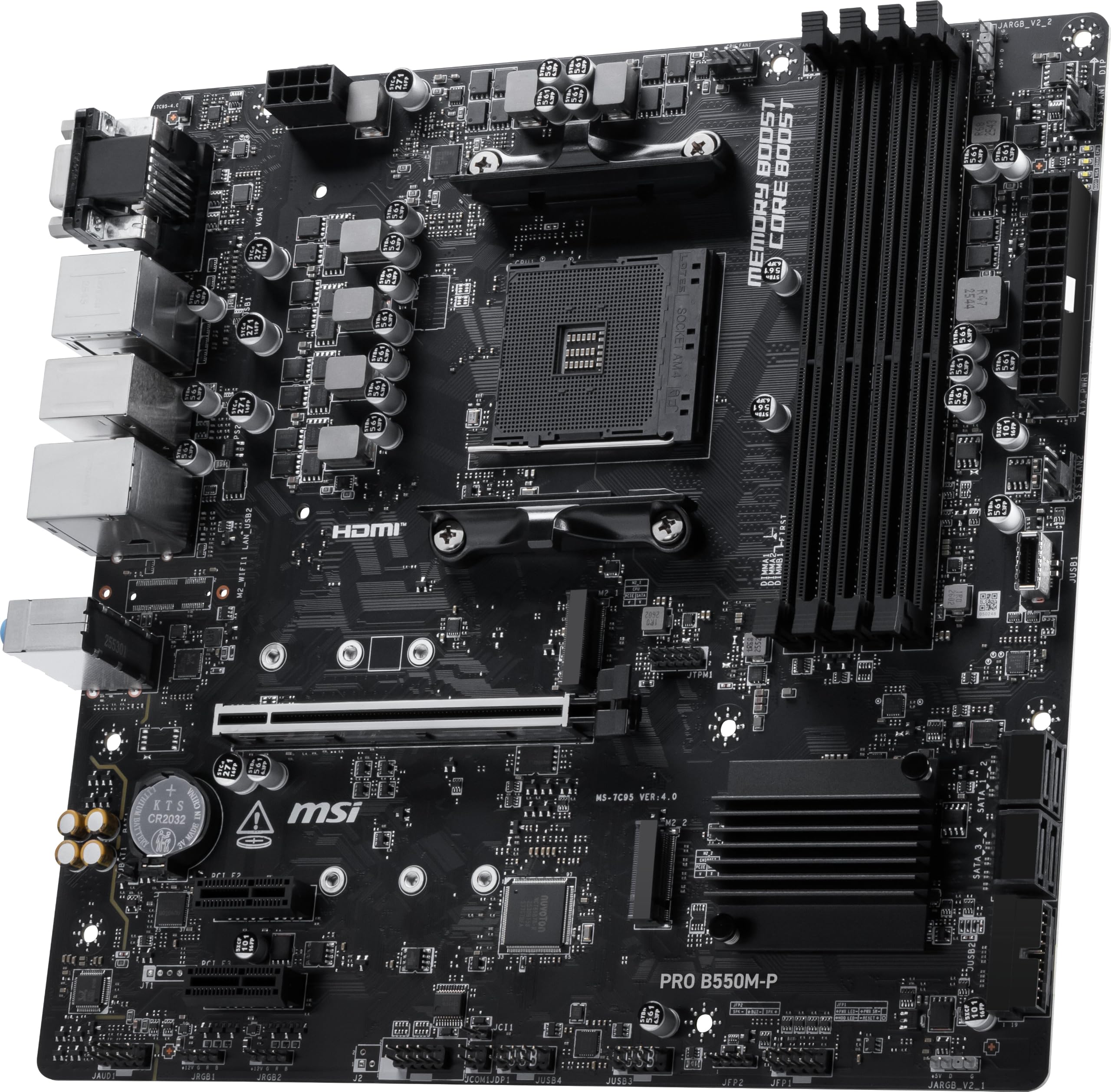 MSI PRO B550M-P Motherboard, mATX - Supports AMD Ryzen 5000/5000 G-Series, 4000 G-Series, 3000/3000 G-Series Desktop Processors, AM4 - DDR4 Memory Boost (up to 4400+ MT/s OC), PCIe 4.0 x16, M.2 Gen4