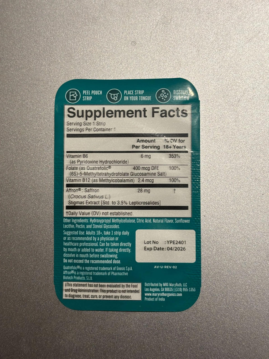 MARYRUTH'S Mood & Cognition Dissolving Strips, Vitamin B12, 30 Count