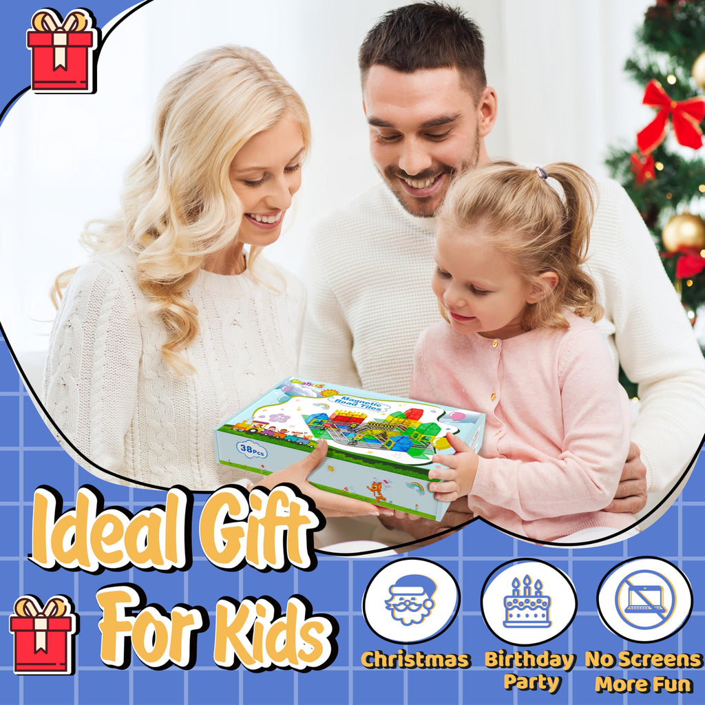 Magnetic Tiles - Road Set, Magnetic Building Blocks, Preschool Montessori Toys Gift for 3+ Year Old Boys and Girls, Sensory Christmas Toys for Kids Aged 3-5 and 4-8, Ideas for Kid with Autism