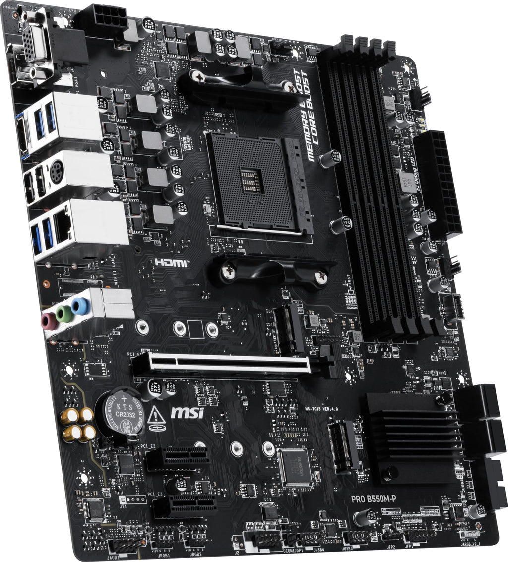 MSI PRO B550M-P Motherboard, mATX - Supports AMD Ryzen 5000/5000 G-Series, 4000 G-Series, 3000/3000 G-Series Desktop Processors, AM4 - DDR4 Memory Boost (up to 4400+ MT/s OC), PCIe 4.0 x16, M.2 Gen4