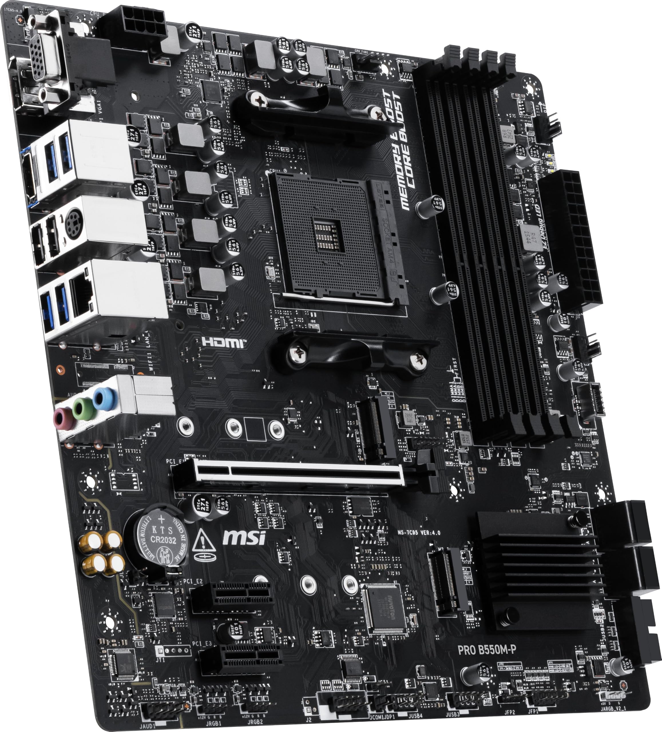 MSI PRO B550M-P Motherboard, mATX - Supports AMD Ryzen 5000/5000 G-Series, 4000 G-Series, 3000/3000 G-Series Desktop Processors, AM4 - DDR4 Memory Boost (up to 4400+ MT/s OC), PCIe 4.0 x16, M.2 Gen4