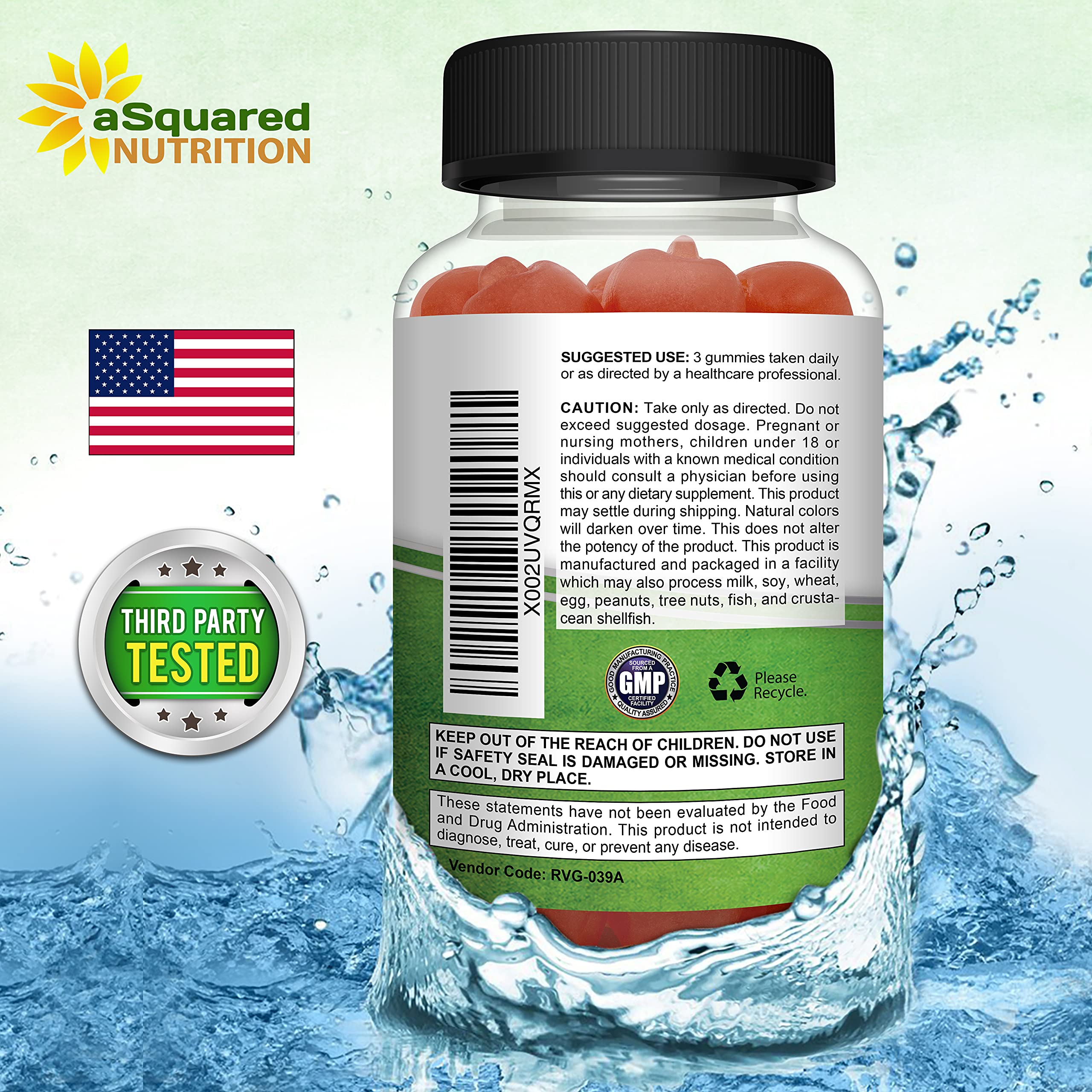aSquared Nutrition Apple Cider Vinegar Gummies - 1500mg Per Serving - with The Mother - 90 ACV Gummies w/Vitamin B6 & B12, Folic Acid - Vegan Gummy Supplement Alternative to Capsules Pills (Pack of 2)
