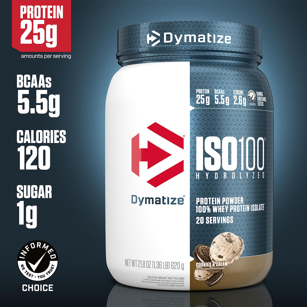 Dymatize ISO100 Hydrolyzed Protein Powder, 100% Whey Isolate, Dunkin' Glazed Donut Flavor, 20 Servings & ISO100 Hydrolyzed Protein Powder, 100% Whey Isolate Protein, 25g of Protein, 5.5g BCAAs