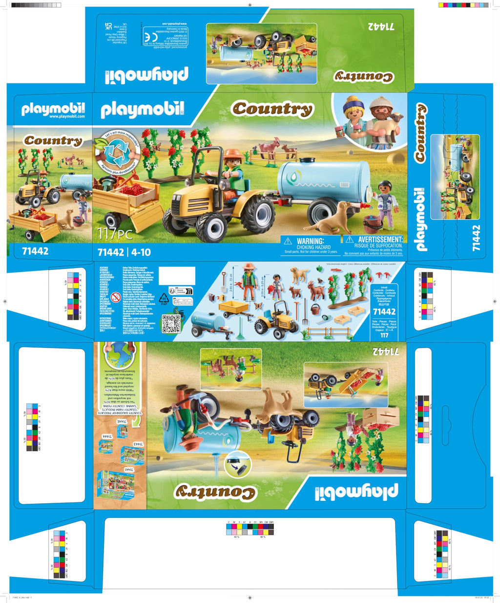 PLAYMOBIL Country 71442 Tractor with Trailer and Tank, Fresh Harvest on the Farm, Learning about the Environment, Imaginative and Fun Role Playing, Toys for Kids Ages 4 and Up