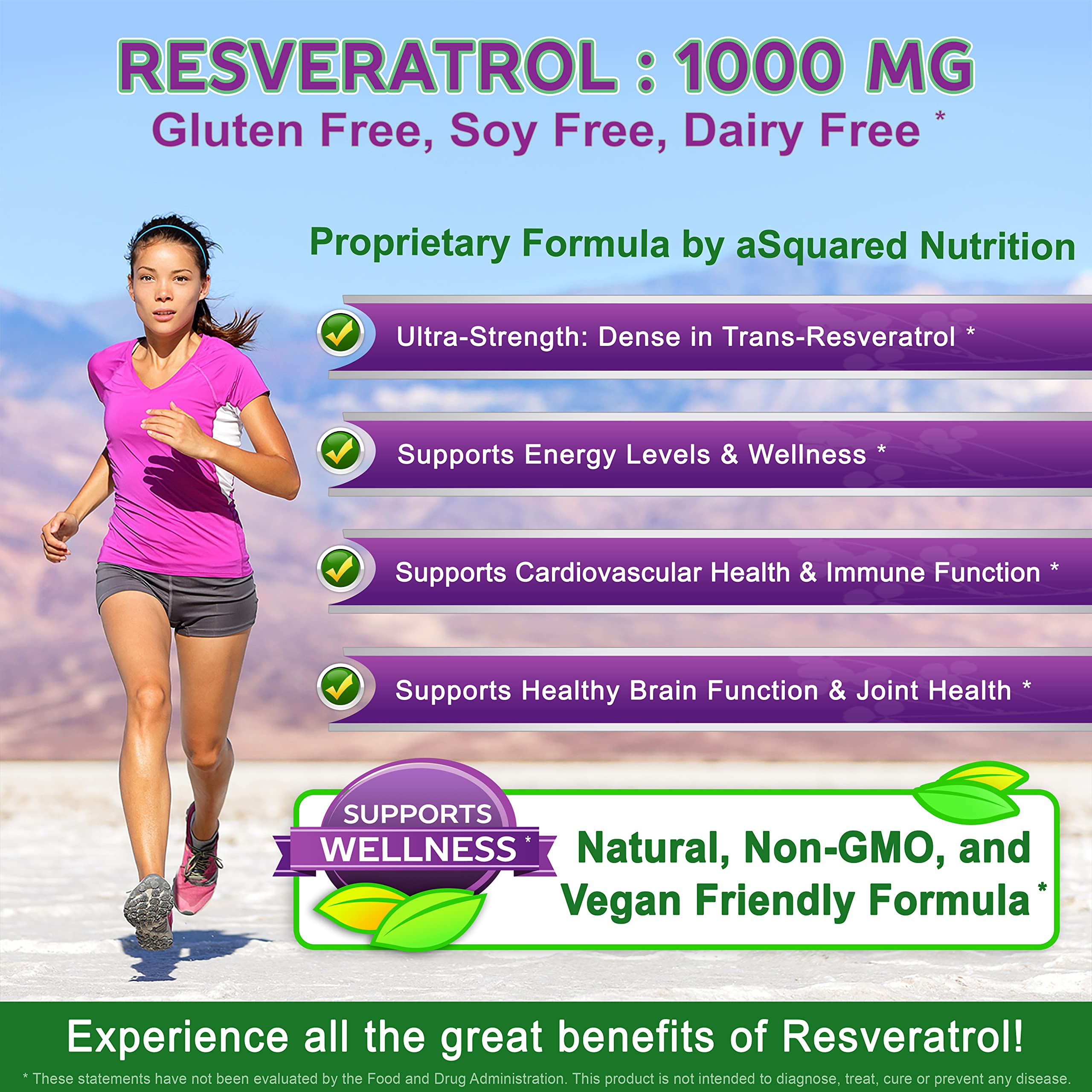 100% Natural Resveratrol - 1000mg Per Serving Max Strength (180 Capsules) Antioxidant Supplement, Trans-Resveratrol Pills for Heart Health & Pure, Polyphenols (Pack of 2)
