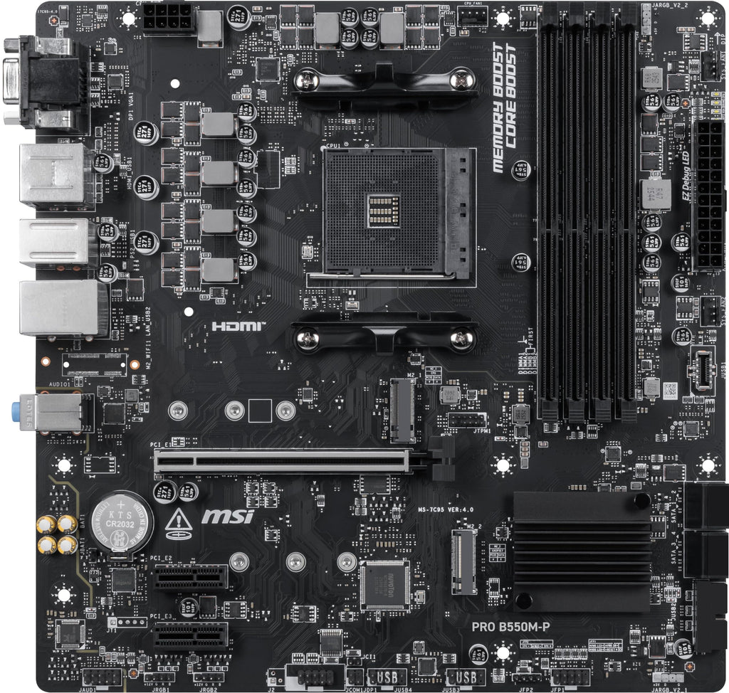 MSI PRO B550M-P Motherboard, mATX - Supports AMD Ryzen 5000/5000 G-Series, 4000 G-Series, 3000/3000 G-Series Desktop Processors, AM4 - DDR4 Memory Boost (up to 4400+ MT/s OC), PCIe 4.0 x16, M.2 Gen4
