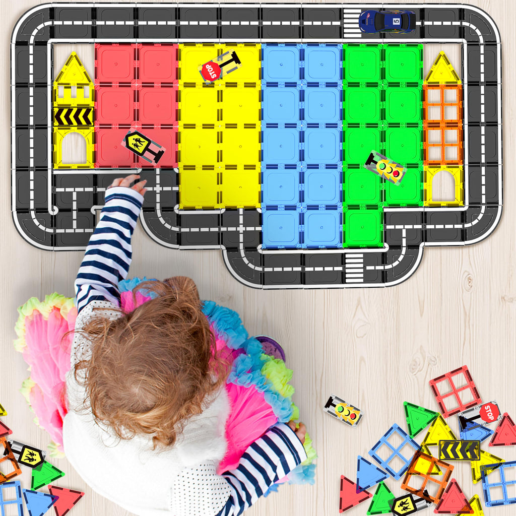 Magnetic Tiles - Road Set, Magnetic Building Blocks, Preschool Montessori Toys Gift for 3+ Year Old Boys and Girls, Sensory Christmas Toys for Kids Aged 3-5 and 4-8, Ideas for Kid with Autism