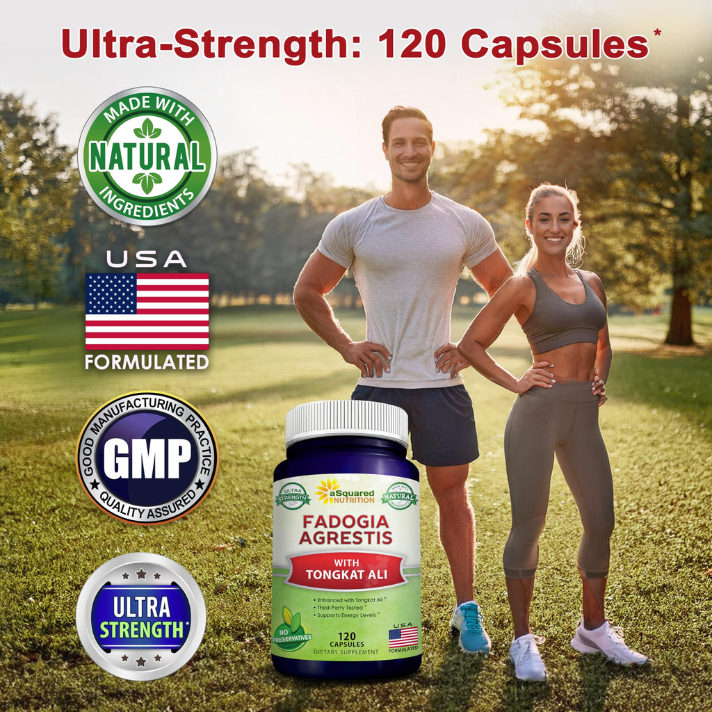 aSquared Nutrition Fadogia Agrestis 1000mg & Tongkat Ali 400mg - 120 Capsules - Fadogia Agrestis Extract Supplement and Powder Complex Pills