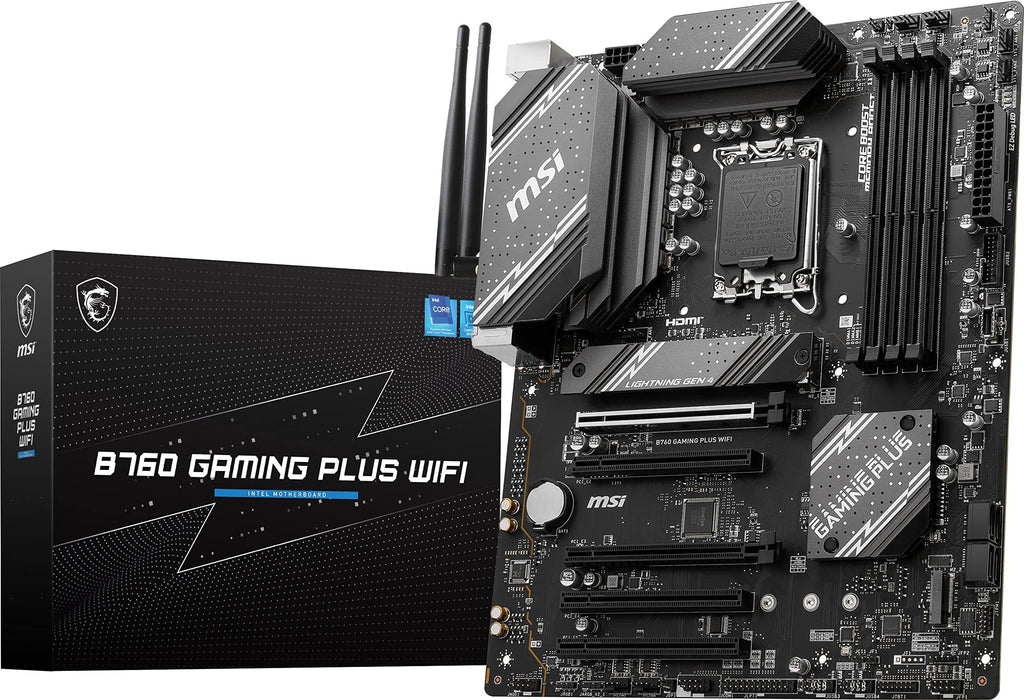 MSI B760 Gaming Plus WiFi Gaming Motherboard (DDR5 Memory ONLY) for 12th/13th/14th Gen Intel Processors, LGA 1700, PCIe 4.0, M.2, 2.5Gbps LAN, USB 3.2 Gen2, HDMI/DP, Wi-Fi 6E, Bluetooth 5.3, ATX