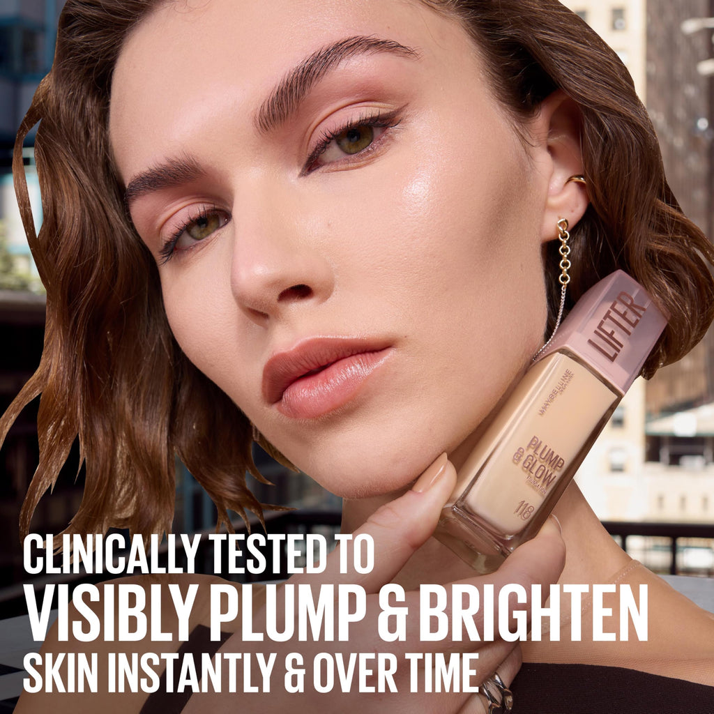 Maybelline Lifter Plump & Glow Foundation, Liquid Foundation with 2% Niacinamide + Hyaluronic Acid, Plumping and Brightening Face Makeup, 220, 1 Count