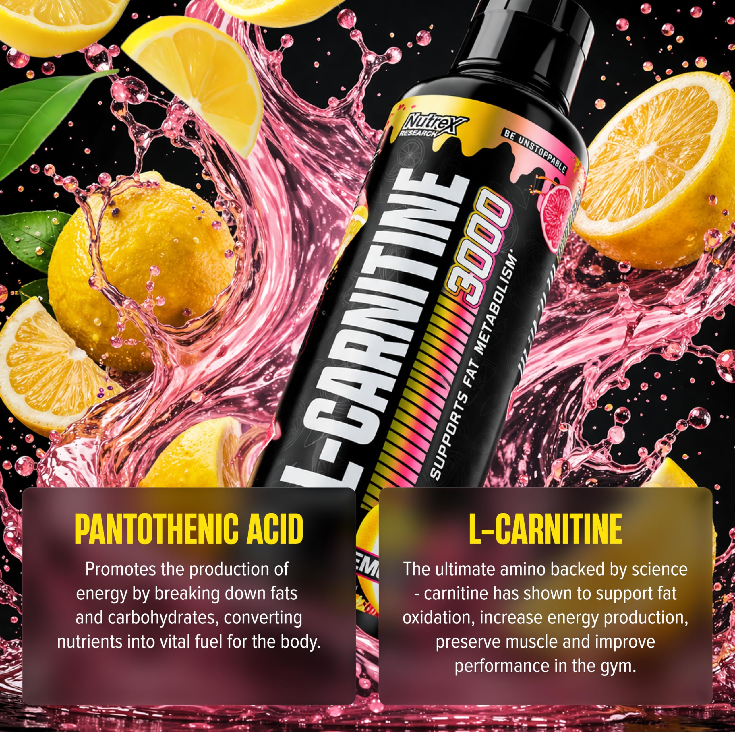 Nutrex Research L Carnitine 3000 - Clinically Dosed L-Carnitine Liquid for Energy, Metabolism & Muscle Recovery - No Sugar, No Carbs, No Stimulants - 31 Servings (Pink Lemonade, 31 Servings)