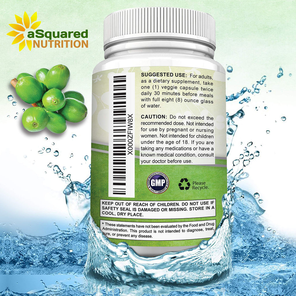 aSquared Nutrition Natural Green Coffee Bean Formula-180 Capsules-Max Strength GCA Antioxidant Cleanse for Pure Weight Loss, 800mg per Pill-Chlorogenic Acid-1600mg Daily Supplement, Healthy Fat Burner