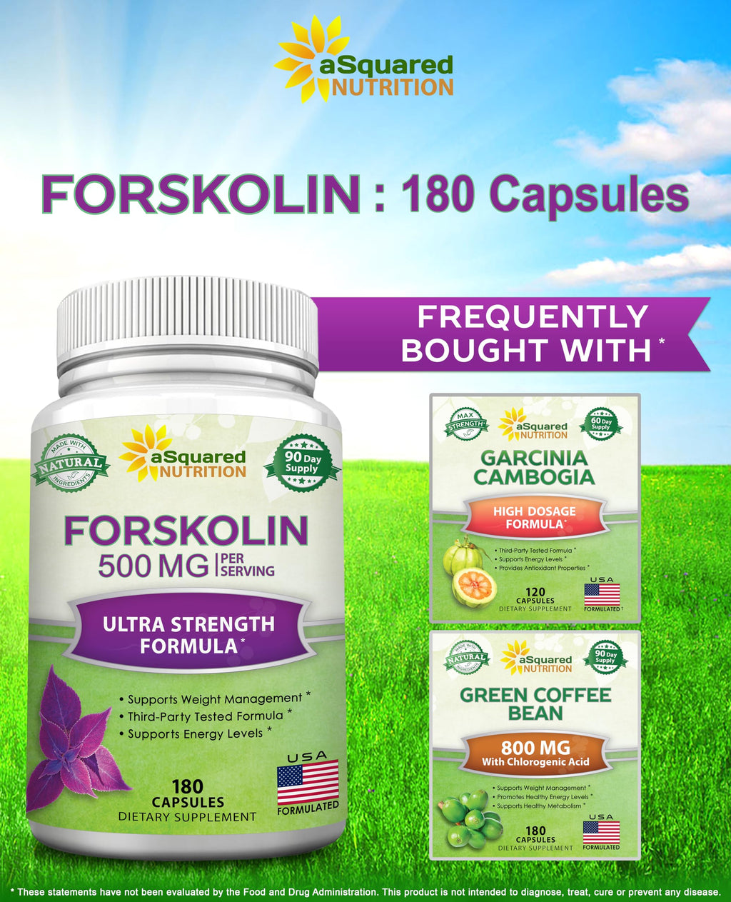 aSquared Nutrition Forskolin 500mg Per Serving Max Strength-180 Capsules, Supplement for Pure Weight Loss Fuel, Coleus Forskohlii Root - Forskolin Diet Pills, Belly Buster Fat Burner 2X Slim Trim Lose
