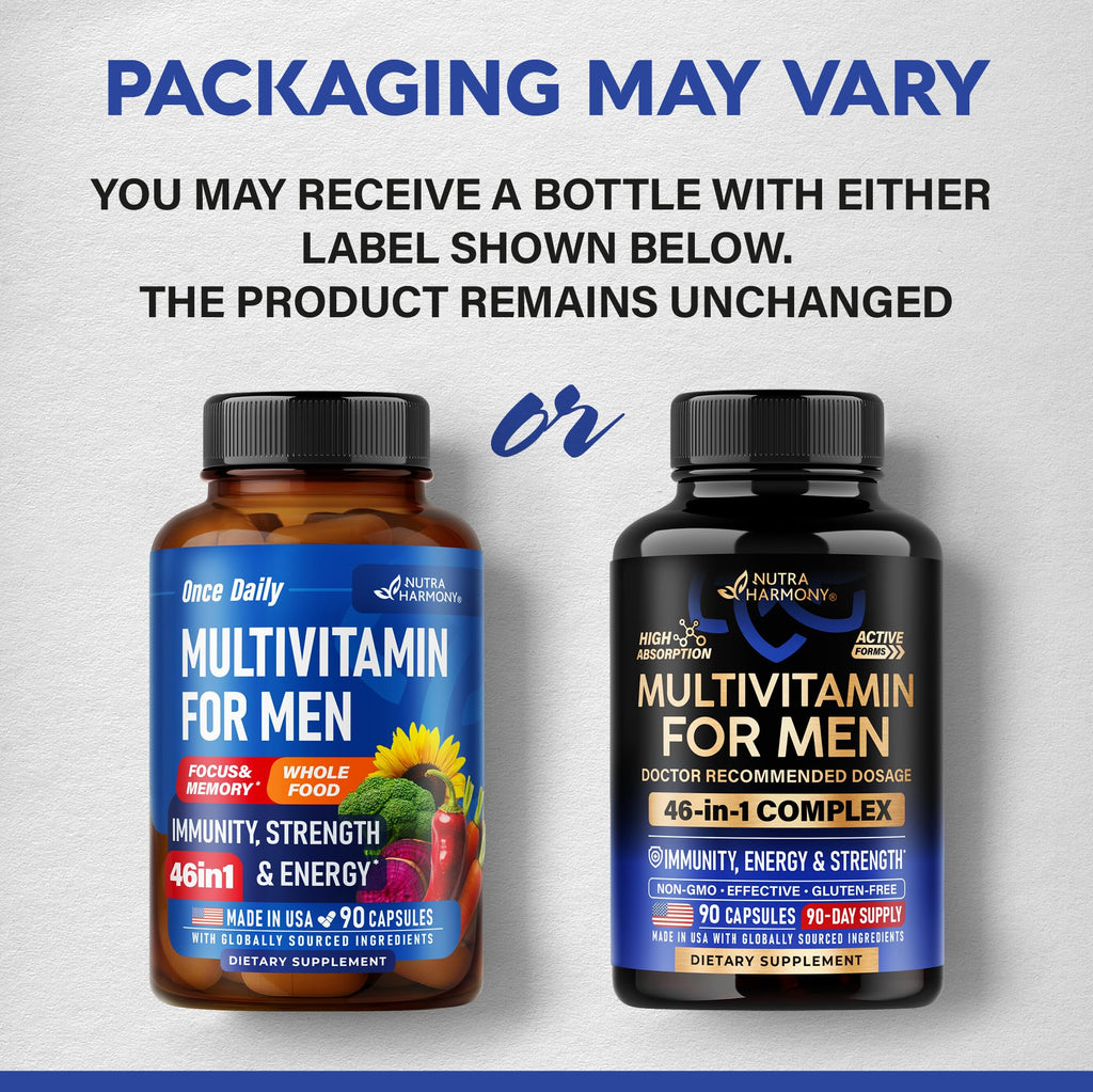Multivitamin for Men - B-Complex | Whole Foods & Enzymes - Energy, Focus & Brain | Men's Health Complex - 46in1 Mens Multivitamin - Bioavailable & Gentle on Stomach - Lab Tested - 90 Capsules, 1/Day