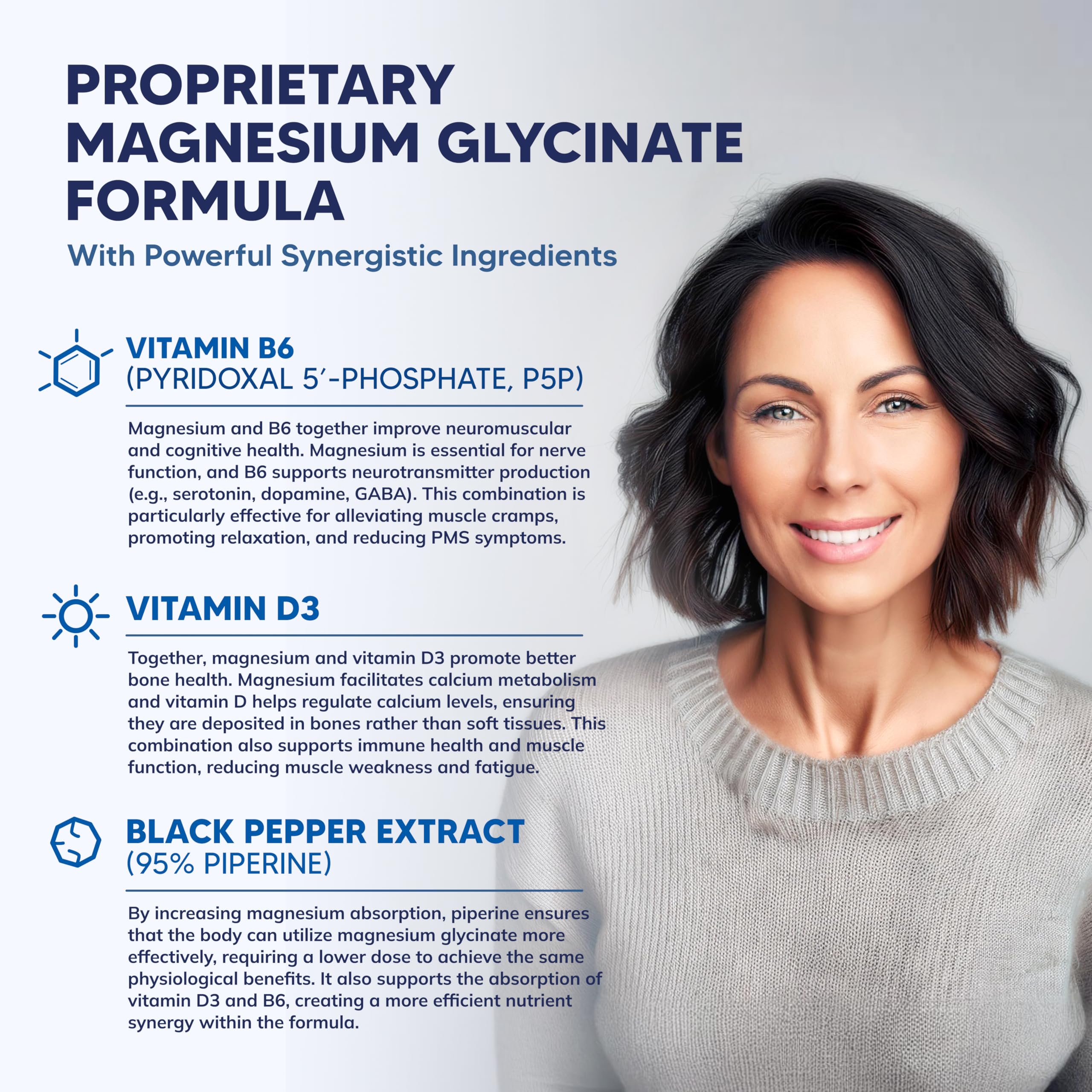Magnesium Glycinate 1000mg with Vitamin D3 & B6-500mg per Capsule - Pure Elemental Mag Supplement Complex for Sleep, Muscle, Bone Health - Replace Gummies, Tablets & Powder - 120 Capsules