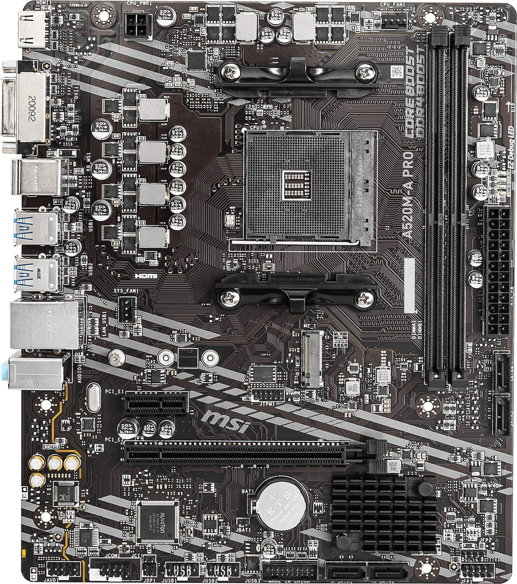 MSI A520M-A PRO Gaming Motherboard (AMD Ryzen 5000, AM4, DDR4, PCIe 3.0, SATA 6Gb/s, M.2, USB 3.2 Gen 1, DVI/HDMI, Micro-ATX)