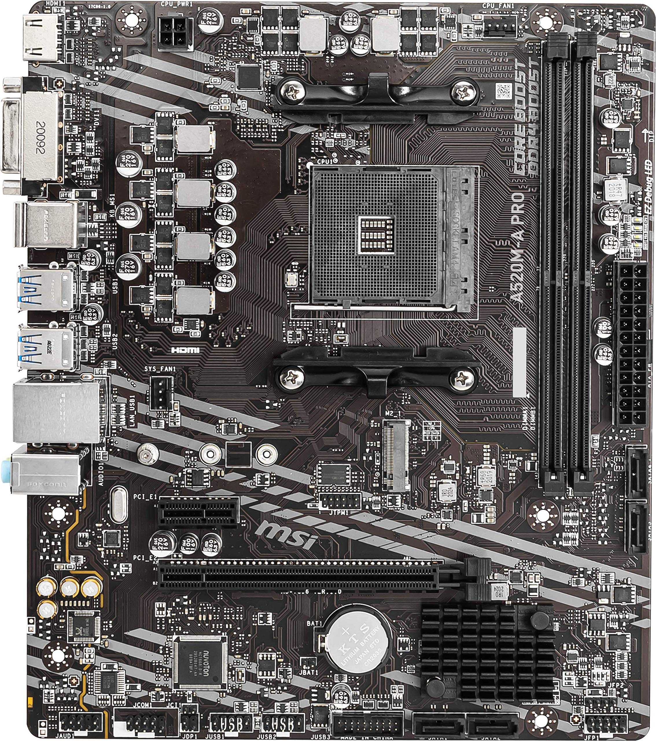 MSI A520M-A PRO Gaming Motherboard (AMD Ryzen 5000, AM4, DDR4, PCIe 3.0, SATA 6Gb/s, M.2, USB 3.2 Gen 1, DVI/HDMI, Micro-ATX)