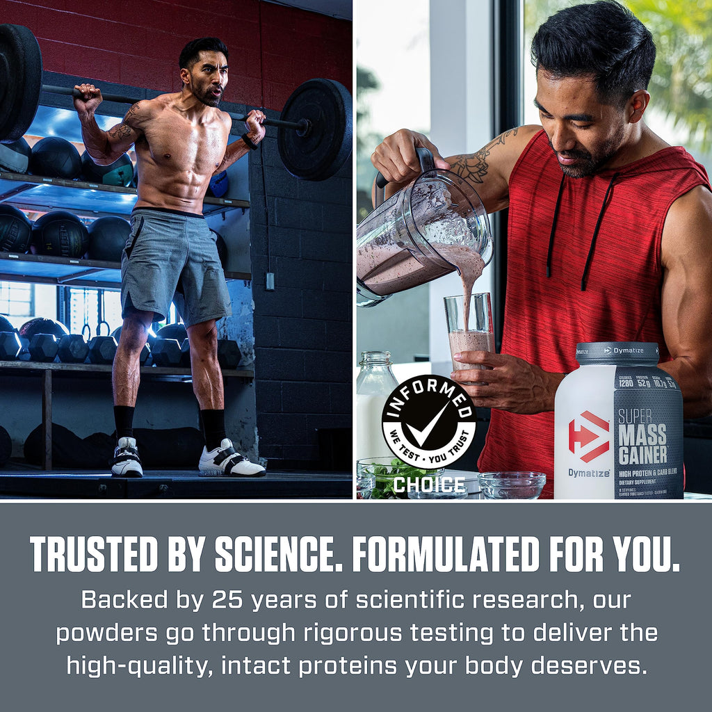 Dymatize Super Mass Gainer Protein Powder, Rich Chocolate, 52g Protein, 1g Creatine, 1280 Calories, 10.7g BCAAs, 245g Carbs, Contains Whey Protein Powder, Isolate, and Casein (8 Servings)